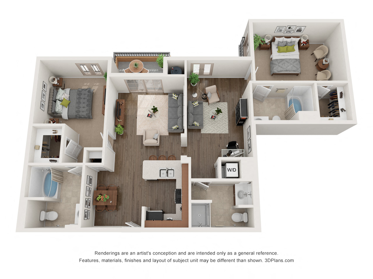 Floor plan for 2 beds, 2 baths, 1312 sqft